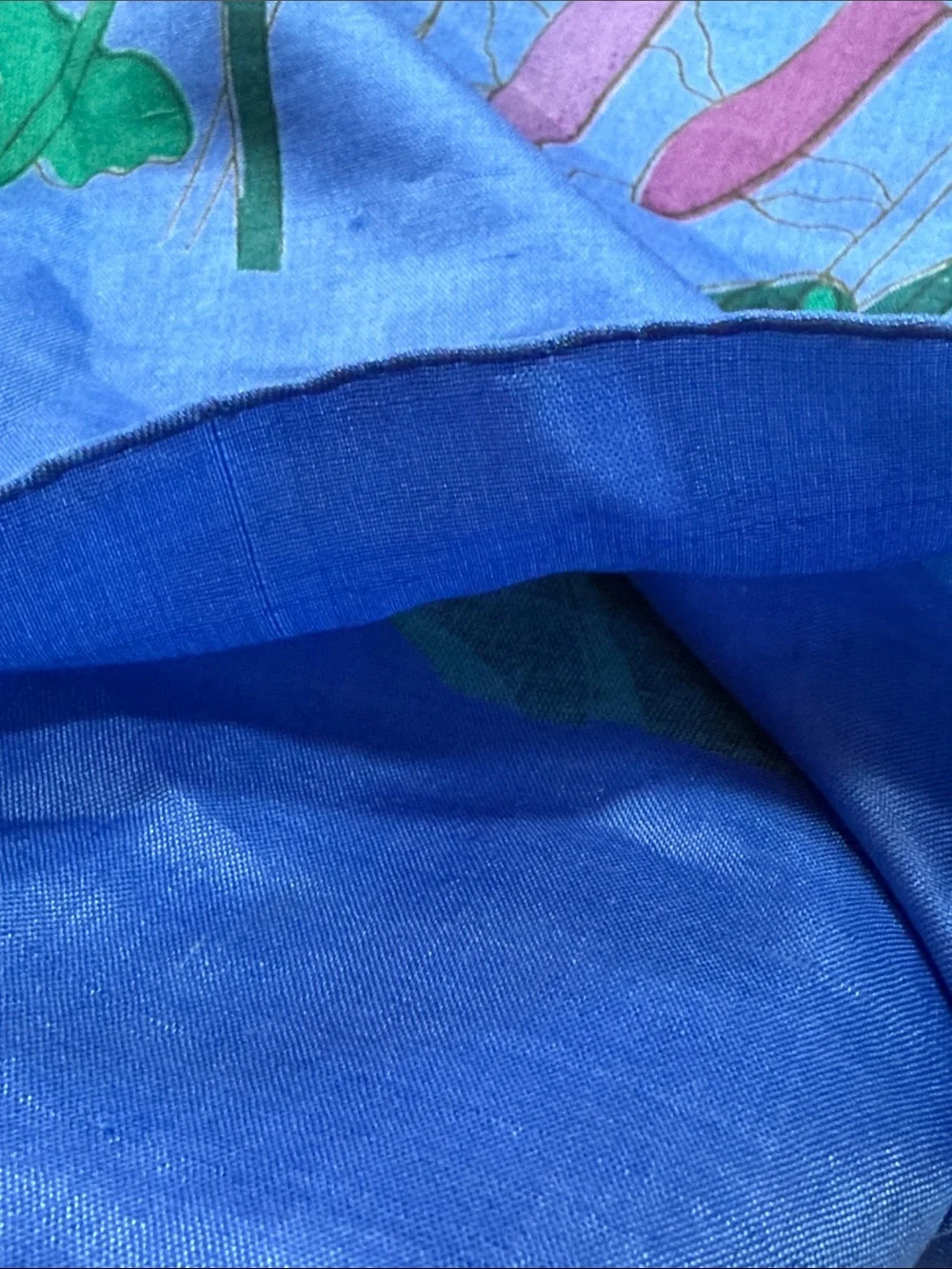 Vibrant Blue Floral Silk Scarf block printed stunning 35” by 36”
